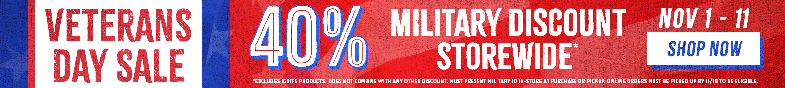 Celebrate Veterans Day with 40% off for our military!